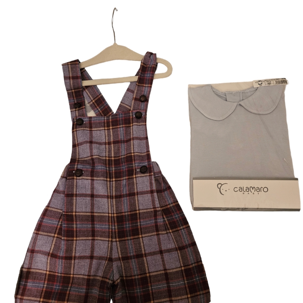 Pepa London Classic Tartan Dungarees in Blue / 2Y